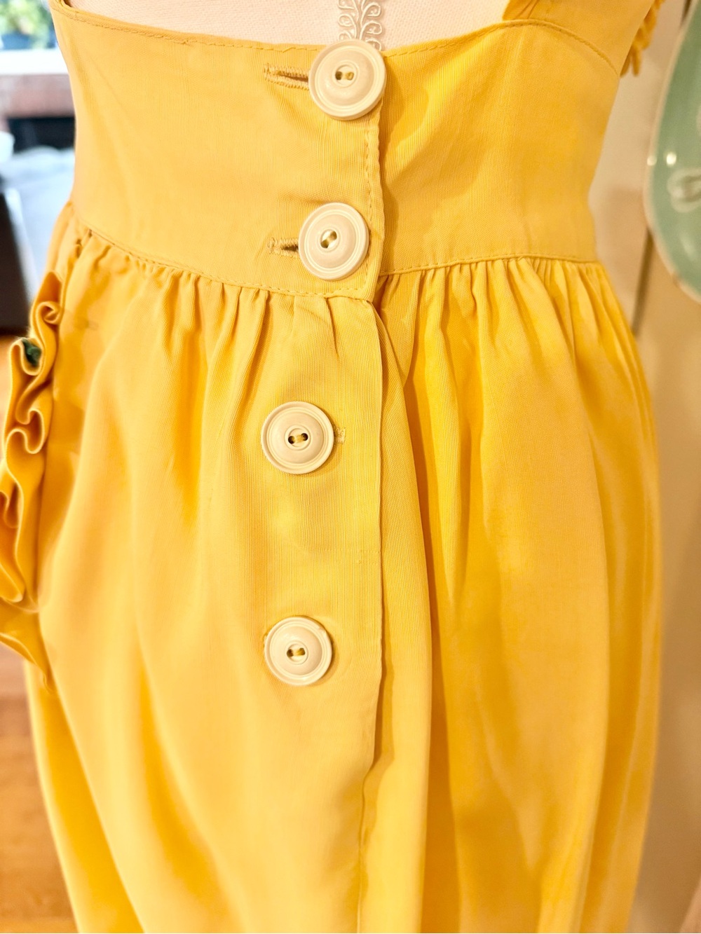 Yellow Ruffled German Dress with Embroidered Pockets - Picture 3 of 6